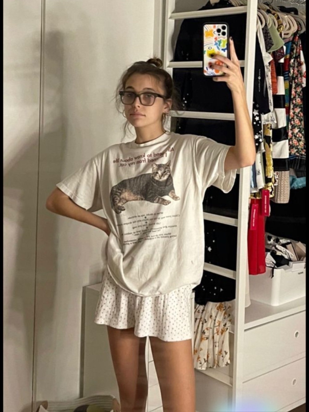 Port and Company White Graphic Cat Short Sleeve Tee